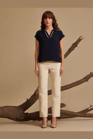 Kazo Women Solid Shirt Collar Top