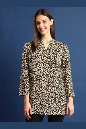 HANCOCK Women Animal Printed Mandarin Collar Longline Tunic
