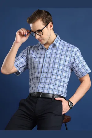 HANCOCK Men Spread Collar Windowpane Checked Cotton Slim Fit Formal Shirt