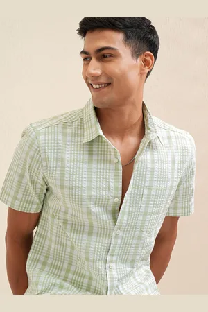 LocoMotive Premium Men Seersucker Checked Sports Casual Shirt