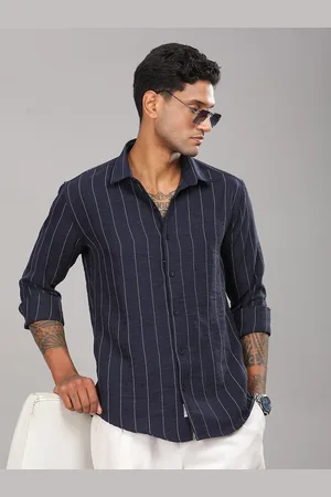 PAUL STREET Men Standard Spread Collar Vertical Striped Slim Fit Casual Shirt