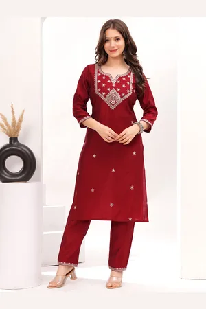 Celebravo Ethnic Motifs Embroidered Straight Sequinned Kurta with Trousers & Dupatta