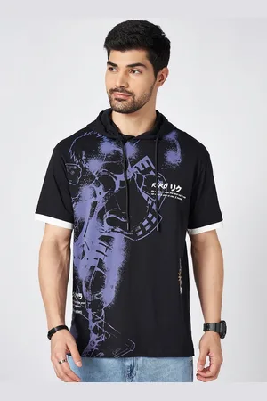 PEOPLE Men Typography Printed Hood Cotton Boxy T-Shirt