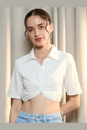 Berrylush Shirt Style Crop Top