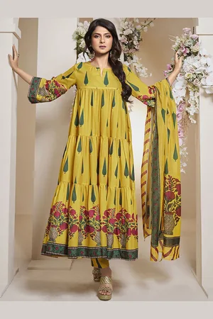 Bhama Couture Jennifer Winget Floral Pure Cotton Anarkali Kurta With Palazzos & Dupatta