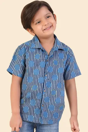 Fabindia Boys Spread Collar Vertical Striped Cotton Casual Shirt