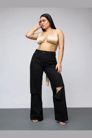 FREAKINS Women Wide Leg High-Rise Slash Knee Jeans