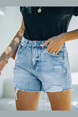 LULU & SKY Women Washed Slim Fit High-Rise Denim Shorts