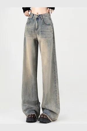 LULU & SKY Women Wide Leg High-Rise Heavy Fade Jeans