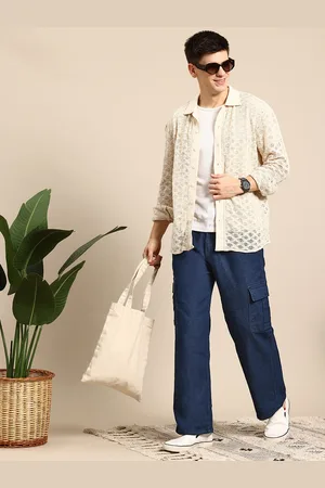 Mast & Harbour Men Wide Leg Cargo Style Stretchable Jeans