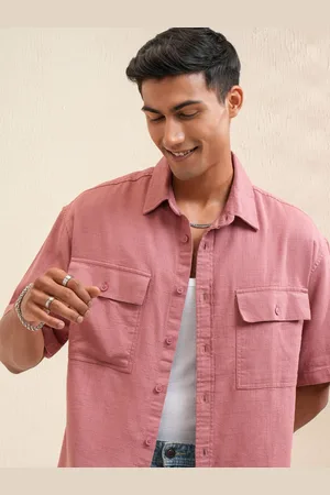 LocoMotive Premium Men Rose Mocklino Dobby Solid Utility Pocket Oversized Overshirt