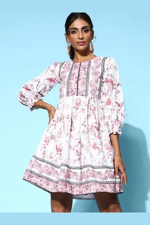 Sangria Shiffly Embroidered Printed Chikankari A-line Dress