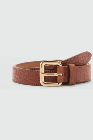 MANGO Women Croc Textured Slim Belt