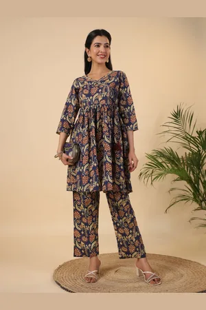 Janasya Printed Pure Cotton Tunic With Trousers Co-Ords