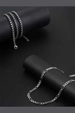 Yellow Chimes Men Set Of 2 Silver-Plated Stainless Steel Chains