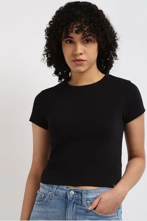 Calvin Klein Women Solid Round Neck Cotton Slim Fit Tshirt