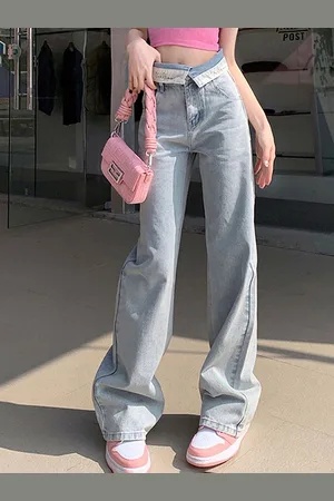 LULU & SKY Women Wide Leg High-Rise Cotton Jeans