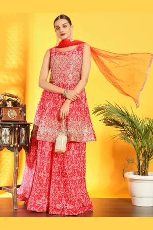Chhabra 555 Bandhani Printed Thread Work A-Line Kurta with Skirt & Dupatta