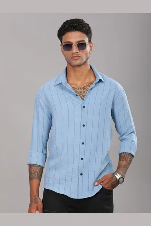 PAUL STREET Men Standard Spread Collar Vertical Striped Slim Fit Casual Shirt