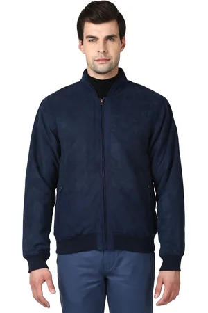 ColorPlus Men Navy Blue Solid Bomber