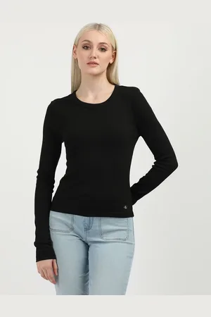 Calvin Klein Women High Neck Pockets Slim Fit T-shirt