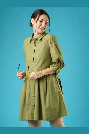 Globus Cuffed Sleeves Pleated Shirt Dress