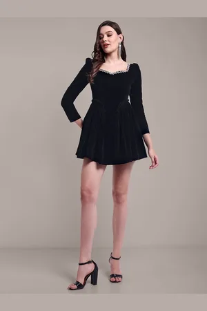 iki chic Women Embellished Velvet A-Line Mini Dress