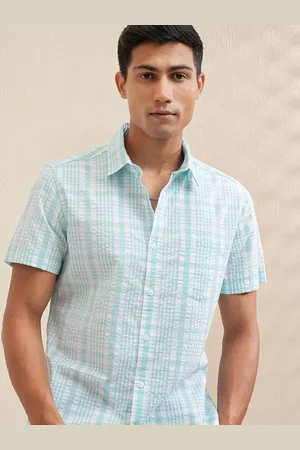 LocoMotive Premium Men Seersucker Checked Sports Casual Shirt