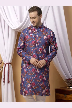 Hangup Floral Printed Mandarin Collar Straight Kurta