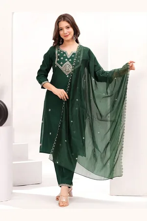 Celebravo Ethnic Motifs Embroidered Sequinned Straight Kurta with Trousers & Dupatta
