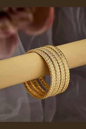 ATIBELLE Set of 4 Gold-Plated Leaf Shaped-Textured Bangles