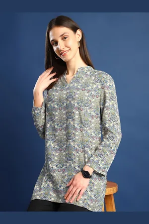HANCOCK Women Floral Printed Mandarin Collar Longline Tunic