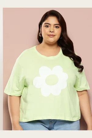 Sztori Women Plus-Size Floral Printed Drop-Shoulder Sleeves Pure Cotton T-shirt