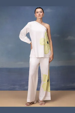 Banno White & Green Printed Pure Cotton Top With Trousers
