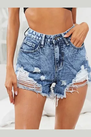 LULU & SKY Women Washed Slim Fit High-Rise Denim Shorts Technology