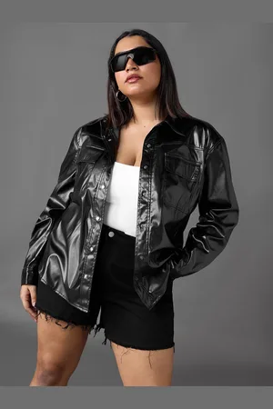 FREAKINS Women Plus Size Classic Solid Leather Jacket