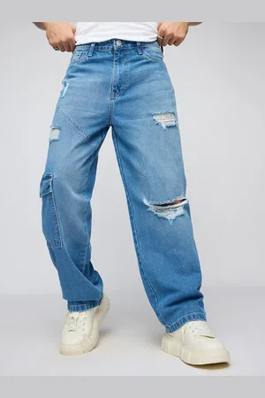 FREAKINS Men Straight Fit High-Rise Mildly Distressed Light Fade Jeans
