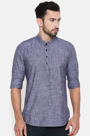 Cross Court Woven Design Mandarin Collar Cotton Straight Kurta