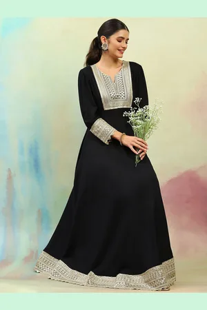 Khushal K Women Embroidered Sequenced A-Line Maxi Ethnic Dresses