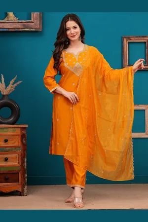 Celebravo Ethnic Motifs Embroidered Straight Sequinned Kurta with Trousers & Dupatta