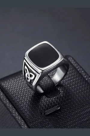 Yellow Chimes Men Stone Studded Stainless Steel Square Finger Ring
