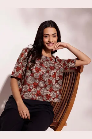 Fabindia Fashion Printed Round Neck Cotton Top