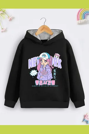 HERE&NOW Girls Graphic Printed Hooded Cotton Sweatshirt