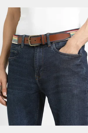 Simon Carter Men Striped Leather Belt