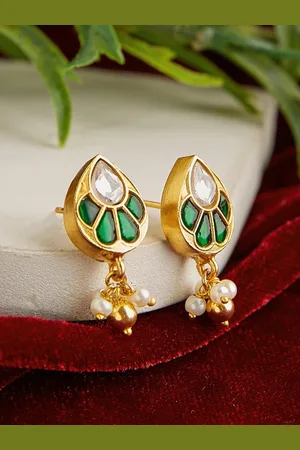 Fabindia Stone-Studded & Beaded Contemporary Drop Earrings