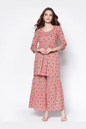 Sera Women Floral Printed Regular Pure Cotton Kurti with Sharara