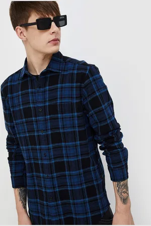 Lifestyle Men Spread Collar Tartan Checks Checked Cotton Casual Shirt
