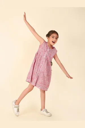 Fabindia Girls Striped Cotton A-Line Midi Dress