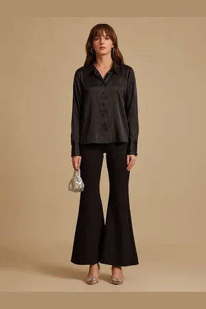 Kazo Women Standard Spread Collar Solid Relaxed Fit Formal Shirt