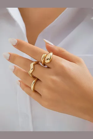 Jewels Galaxy Set Of 3 Gold Plated Midi Adjustable Finger Rings